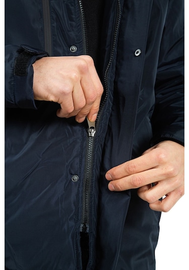 Erkek Lacivert Içi Polarlı Su Ve Rüzgar Geçirmez Kapüşonlu Kışlık Mont & Kaban & Parka Lacivert