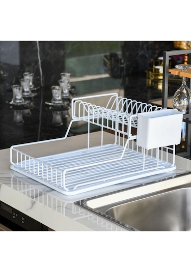 Ömür Boyu Paslanmaz İki Katlı Tabaklık Bulaşıklık BEYAZ TB2BEYAZ Beyaz