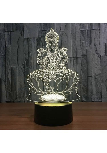 Wekity Lakshmi 7 Renk Değiştiren Lamba 3d Atmosfer Gece Lambası Led Görsel Hint Şans Tanrıçası Lambası Yatak Odası Dekoru Hediye Aydınlatma Armatürü Çok Renkli