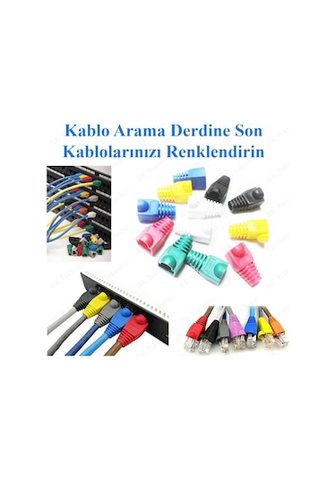 Rj45 Cat5 Cat6 Renkli Koruyucu Kılıf - 25 Adet Papuç