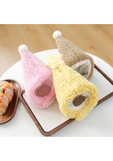 Elmpaly Küçük Köpekler İçin Çift Katlı Polar Astarlı Sarı Kış Şapkası