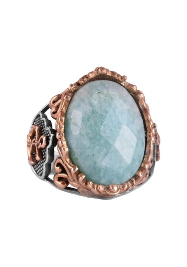 Denizci Çapa Gümüş Yüzük, Doğal Taş Yüzük Erkekler İçin, 925 Ayar Gümüş Yüzük, Amazonit Gümüş