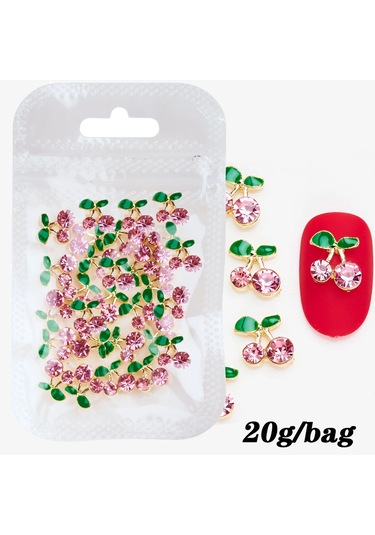 20 Adet/torba Kiraz Aolly Tırnak Charms Kırmızı/pembe Rhinestones Kiraz Nail Art Kristal Taşlar Parlak Metal Zirkon Kiraz Tırnak Sanat Dekoru & Y Bej