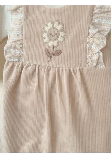 Kız Bebek 2 Li Çiçek İşlemeli Tulum-15270 Bej