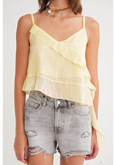 4736 Kadın Fırfırlı Askılı Bluz Sarı Sari