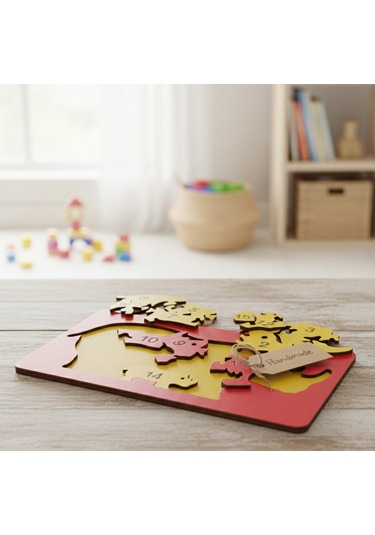 Eğitici Ahşap Gergedan Ailesi Puzzle - 15 Parça Sayı Öğretici - 26x15 Cm Mdf