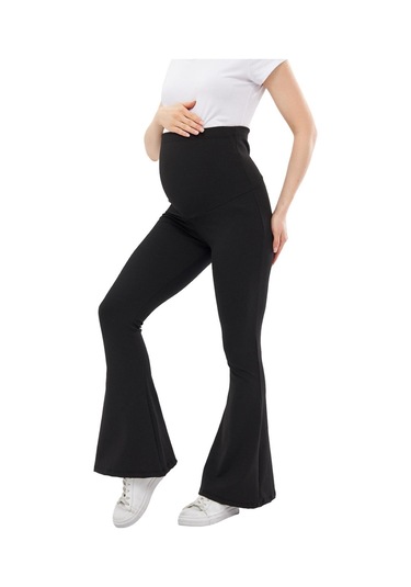 Luvmabelly Myra8230 Toparlayıcı Fitilli Mevsimlik İspanyol Paça Beli Ayarlanabilir Hamile Tayt-siyah