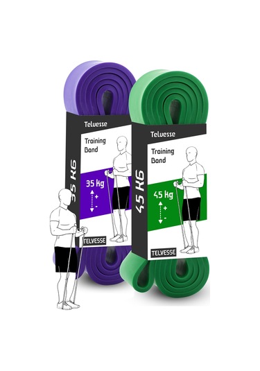 Telvesse 2li Set 35+45 Kg Direnç Bandı Seti Kas Geliştirme Lastiği Fitness Pilates Cross Training Bant Çok Renkli