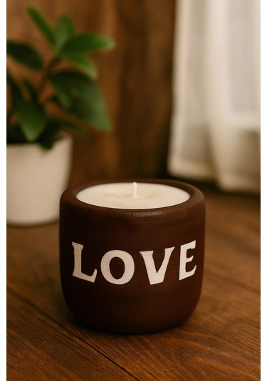 Dekoratif Kokulu Mum Love Kahverengi