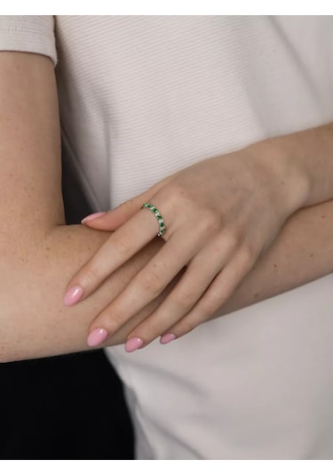 Lapshov 925 Ayar Gümüş Zümrütlü Ring Yol Yüzü 11221095 Yeşil