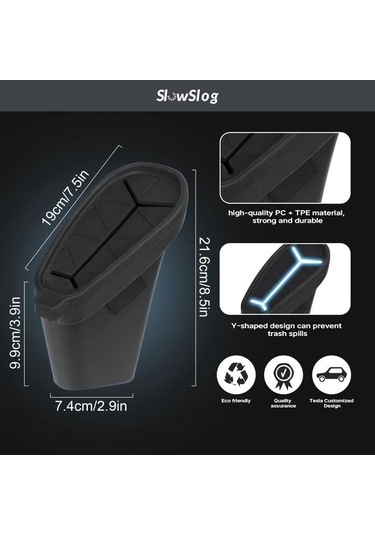 Fastbuy Topnotch Tesla Model 3 Araç Çöp Kutusu Kapaklı Siyah Dayanıklı Plastik İç Aksesuarı Siyah Siyah