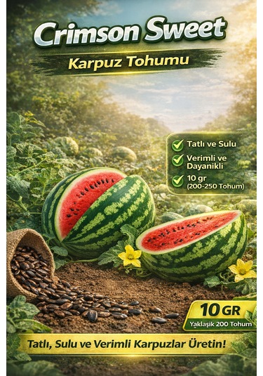 Crimson Sweet Karpuz Tohumu 10 Gr Ort: 200 Adet + 100gr Gübre