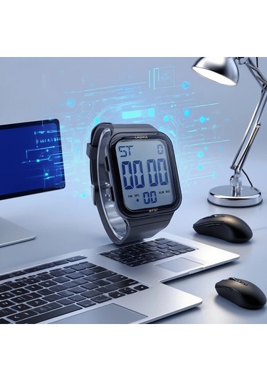 Willowhaven Siyah Spor Saati Gençler İçin Su Geçirmez Dijital Alarmlı Kol Saati Siyah