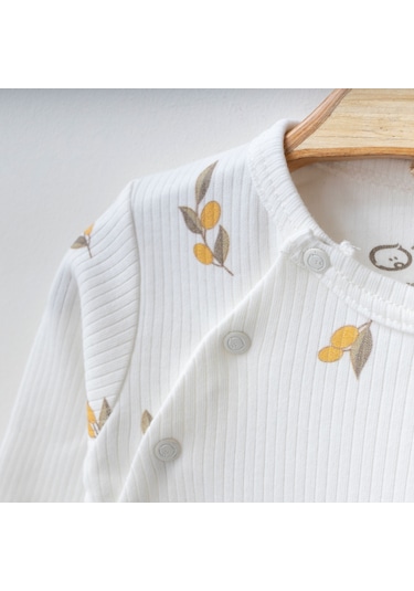 O'Baby %100 Organik Pamuk Zeytin Desenli Tulum Beyaz