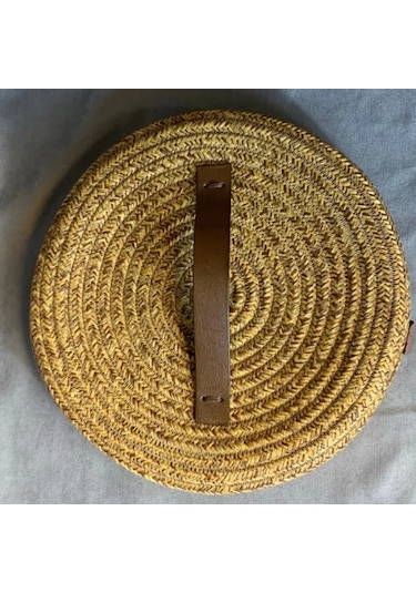 Uretti - Fatma 7987 - El Yapımı Bambu İp Deri Saplı Kapaklı Çok Amaçlı Organizer Sepet Kahverengi