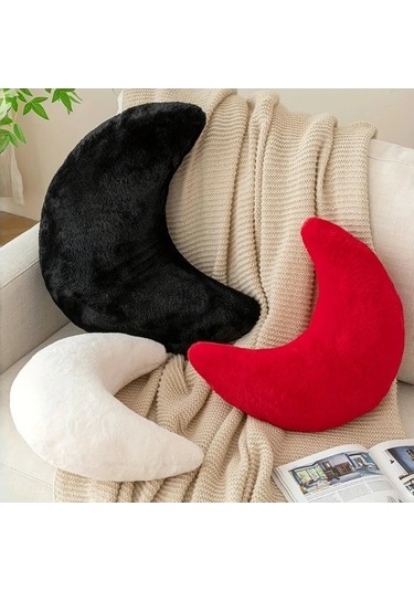 Trendooze 30x25cm Pembe Tüylü Ay Yastığı, Yumuşak Dekoratif Minder Pembe