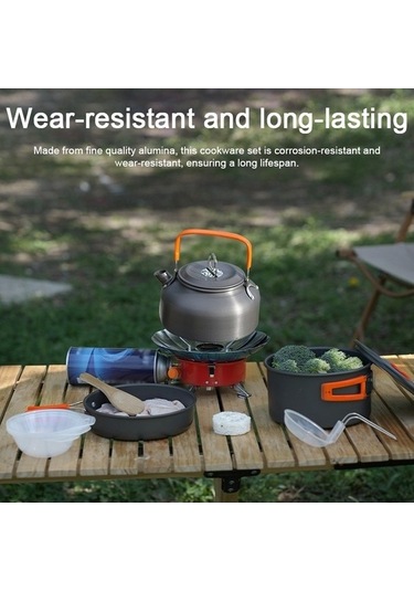 Ulzyvf Yürüyüşü Turuncu Tencere Tava Seti, Seyahat Seti Piknik Kamp Turuncu