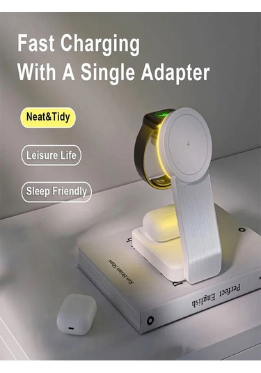 Çelikwork AW18 3 İn1 15 W Mıknatıslı Kablosuz Şarj Standı Beyaz