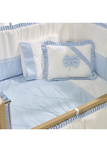 Meltem Kids Bambino Sallanır Ahşap Anne Yanı Beşik 70x110 cm (naturel-mavi) Mavi