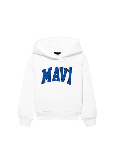 Mavi - Mavi Logo Baskılı Beyaz Kapüşonlu Sweatshirt 6610110-70057