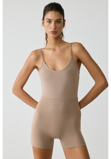 Grimelange Urban Beat Alesıa Kadın Slim Fit İp Askılı Training Vizon Tulum Vizon