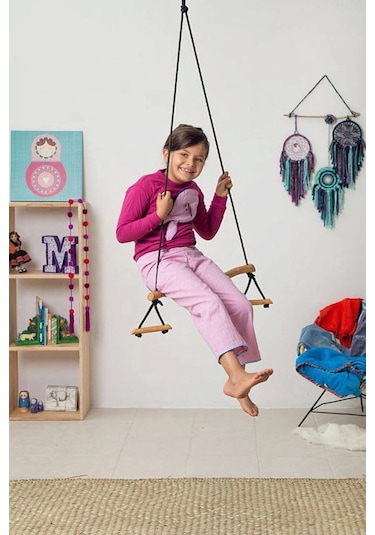 Trapez Ahşap Duyusal Salıncak 8mm İp 100kg Taşır Set Çocuk Aktivite Jimnastik Gelişim Salıncağı