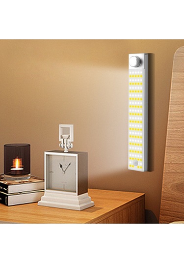 Dianziye Usb Şarjlı Led Dolap Lambası - 3 Renk Ayarlanabilir, Döner Anahtar, 64 Sarı+64 Beyaz Işık, Alüminyum Substrat Beyaz