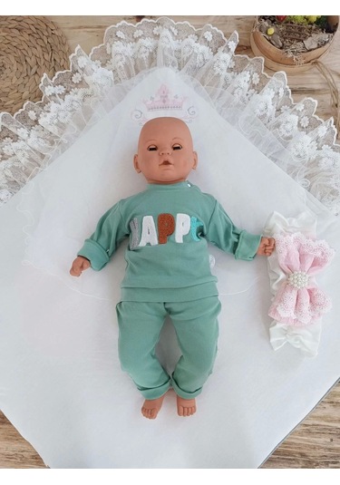 Yenidoğan Teri Cotton Taç Nakışlı Prizma Taş Kundak Bebek Battaniyesi Pembe Pembe