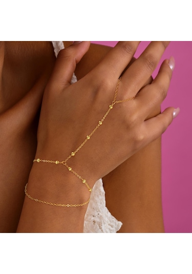 Fosenze 14k Altın Kaplama Kadın Bileklik - Çift Katlı Zincirli Yüzüklü Tasarım, Ayarlanabilir Ve Hipollerjenik, Zirve Mükemmel Hediye Altın