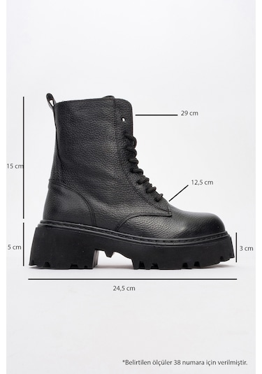 Loreta Siyah Hakiki Deri Kadın Postal Bot Siyah