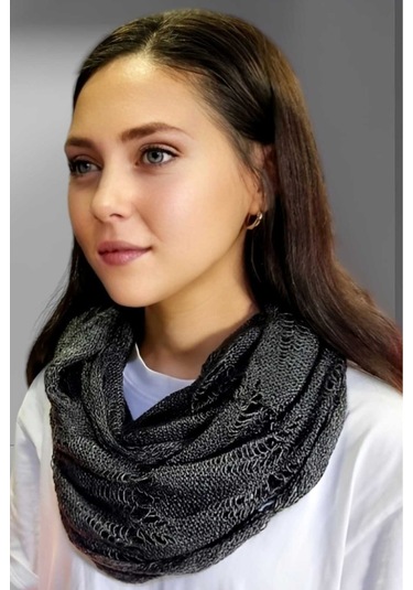 Tezzgelsin Kadın Çift Dolama Triko Örgü Boyunluk Füme