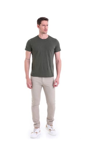 Hatemoğlu Regular Fit Pamuk Bisiklet Yaka Düz Erkek Tişört Haki