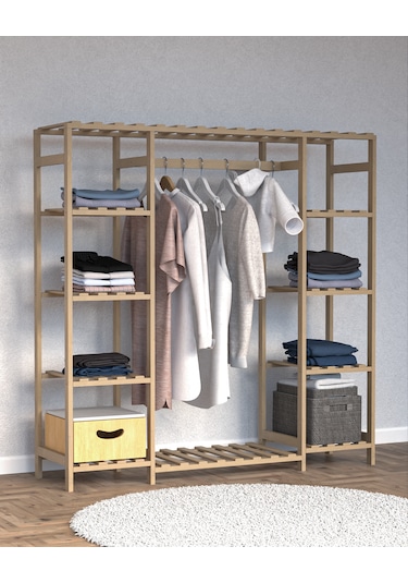 Ahşap Gardırop, Masif Ahşap Dolap, Açık Dolap 150x40x150 Ahşap