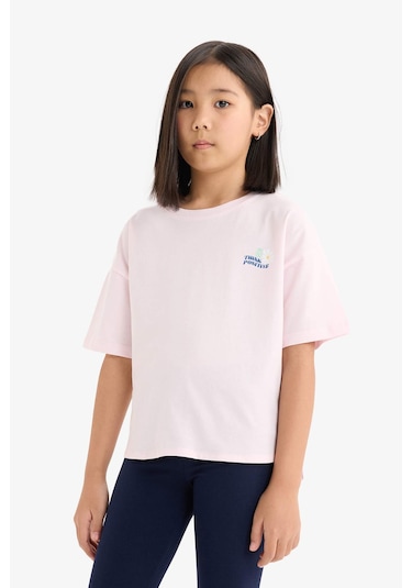 DeFacto Kız Çocuk 2'li Takım Baskılı Kısa Kollu Tişört Uzun Tayt E3816A825SMPN144 Pembe