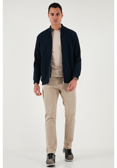 Buratti Pamuklu Relaxed Fit Dik Yaka Fermuarlı Erkek Hırka 5901075 Lacivert