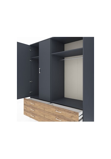 Kronos Gardrop 4 Raflı 6 Çekmeceli 2 Askılı 176x59x221 Antrasit-antrasit/çam Antrasit/çam Kronos Gardrop 4 Raflı 6 Çekmeceli 2 Askılı 176x59x221 Antrasit-antrasit/çam Antrasit/çam
