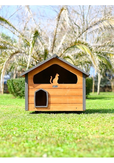Mandu Ahşap Teraslı Dublex Kedi Evi