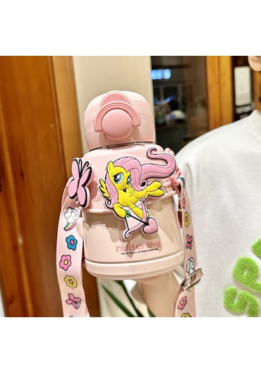 Cbtx My Little Pony Pipetli Paslanmaz Çelik Anaokulu Çocuk Matara Suluk 600 Ml Açık Pembe
