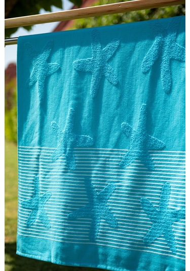 Menderes Home Cotton Collection Bukle Plaj Havlusu Yıldız Turkuaz