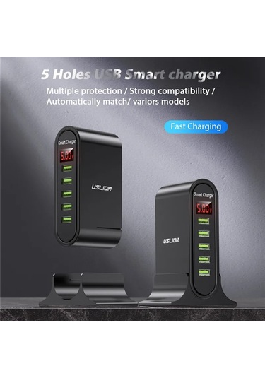 Uslıon 5 Port Usb Şarj Aleti Hub Çoklu Usb Şarj İstasyonu Dock Masaüstü Duvar Us Balck