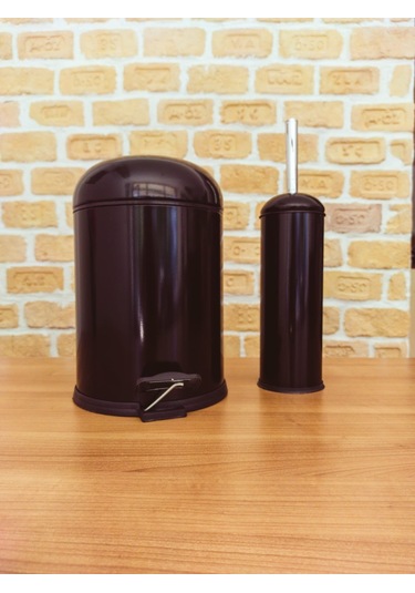 Fonksiyonel Kapaklı Çöp Kovası Wc Fırça Set 2 Li Set Bon Siyah