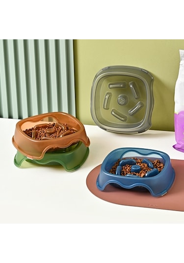 Cbtx Kare Işık Şeffaf Slow Food Evcil Hayvan Mama Kabı Köpek Maması Kedi Mama Kasesi Gri