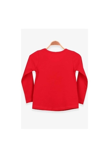 Kız Çocuk Uzun Kollu Tişört Pullu Ay Yıldız Kırmızı (4-14 Yaş)