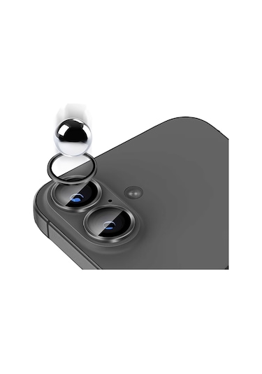 Apple iPhone Uyumlu  16 Frms Mikro Kamera Lens Koruyucu - Siyah Siyah