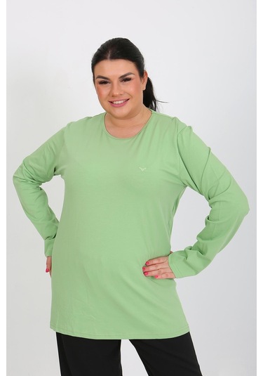 Akbeniz Kadın Büyük Beden Uzun Kol Penye Pijama Takımı Fıstık Yeşili 202408 Yeşil