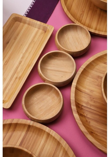 Atbyhome Bambu Glow 6 Kişilik 31 Parça Doğal Bambu Kahvaltı Takımı Kahvaltı Seti Sunum Seti Bambu
