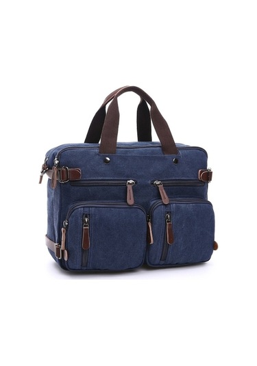 Gündelik Tuval Üç Amaçlı İş Evrak Çantası Bilgisayar Çantası Mavi Wx Mavi