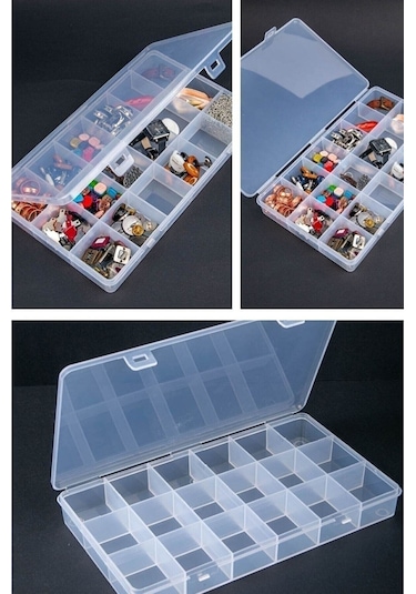 Bayev 4 Adet 18 Bölmeli Şeffaf Kolye Yüzük Takı Kutusu Organizer Düzenleyici Kutu