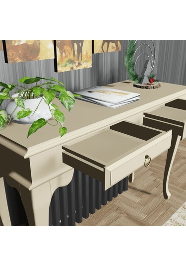 Roys Ahşap 100 Cm Krem Çekmeceli Petek Üstü Yüksek Dresuar Krem