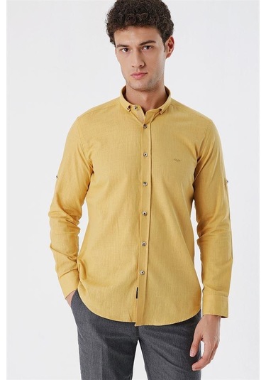 Bal Kısalabilir Kollu Cepsiz Biyeli Pamuk Casual Slim Fit Dar Kesim Gömlek 1004230179-bal Hardal